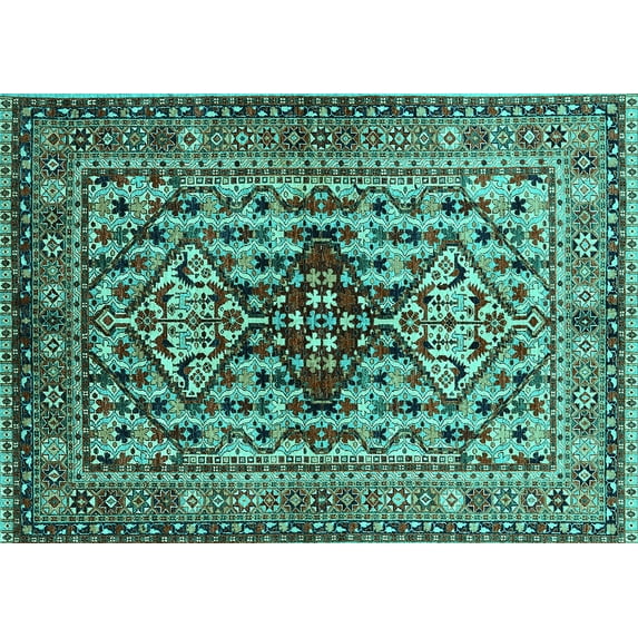 Ahgly Company Indoor Rectangle Oriental Turquoise Blue Industrial Area Rugs, 2' x 5'