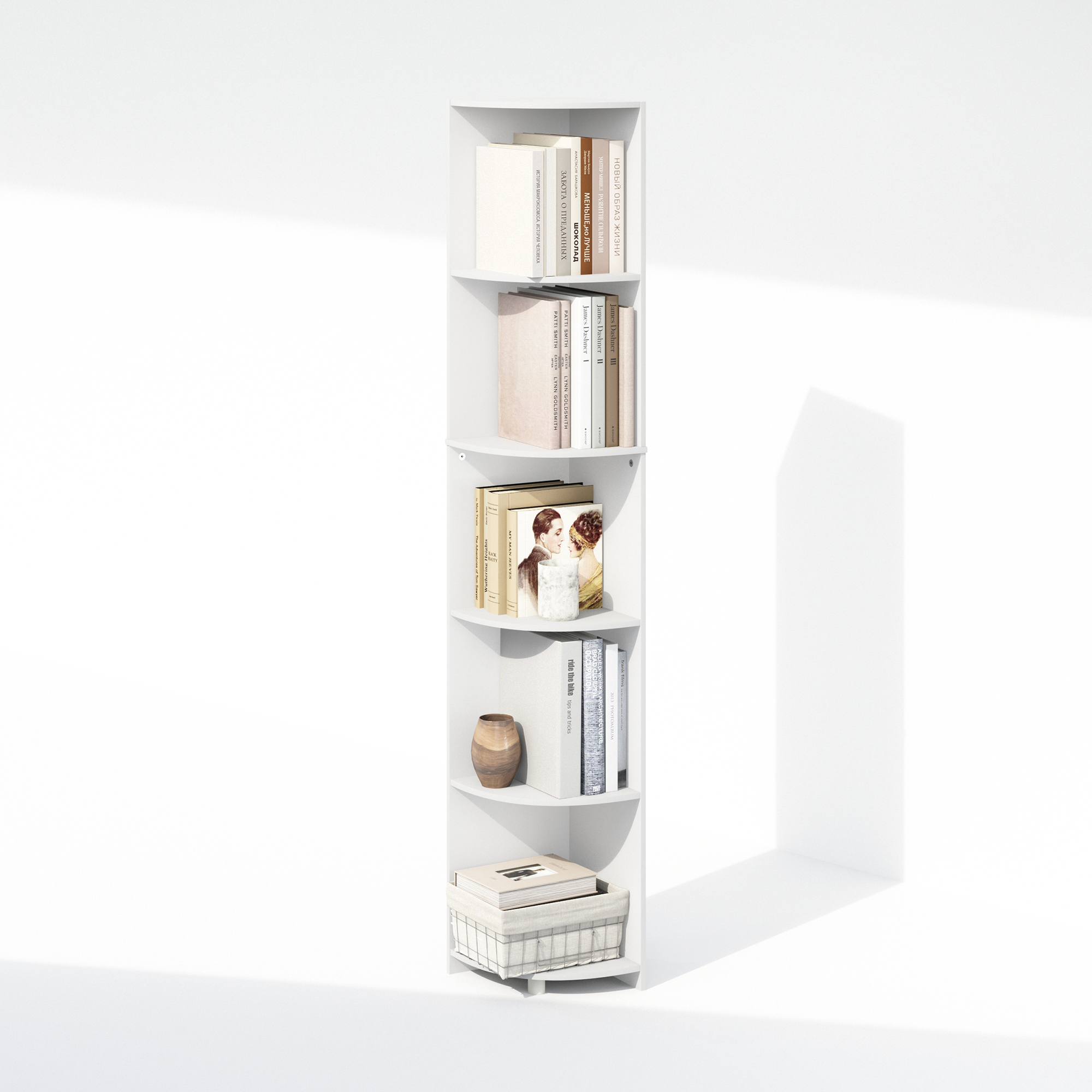 Furinno Basic 5-Tier Corner Multipurpose Standing Shelf, White