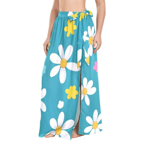 FORMRS Womens Beach Sarong Semi-Sheer Bikini Wrap Skirt Swimsuit Cover-ups, Small Daisy