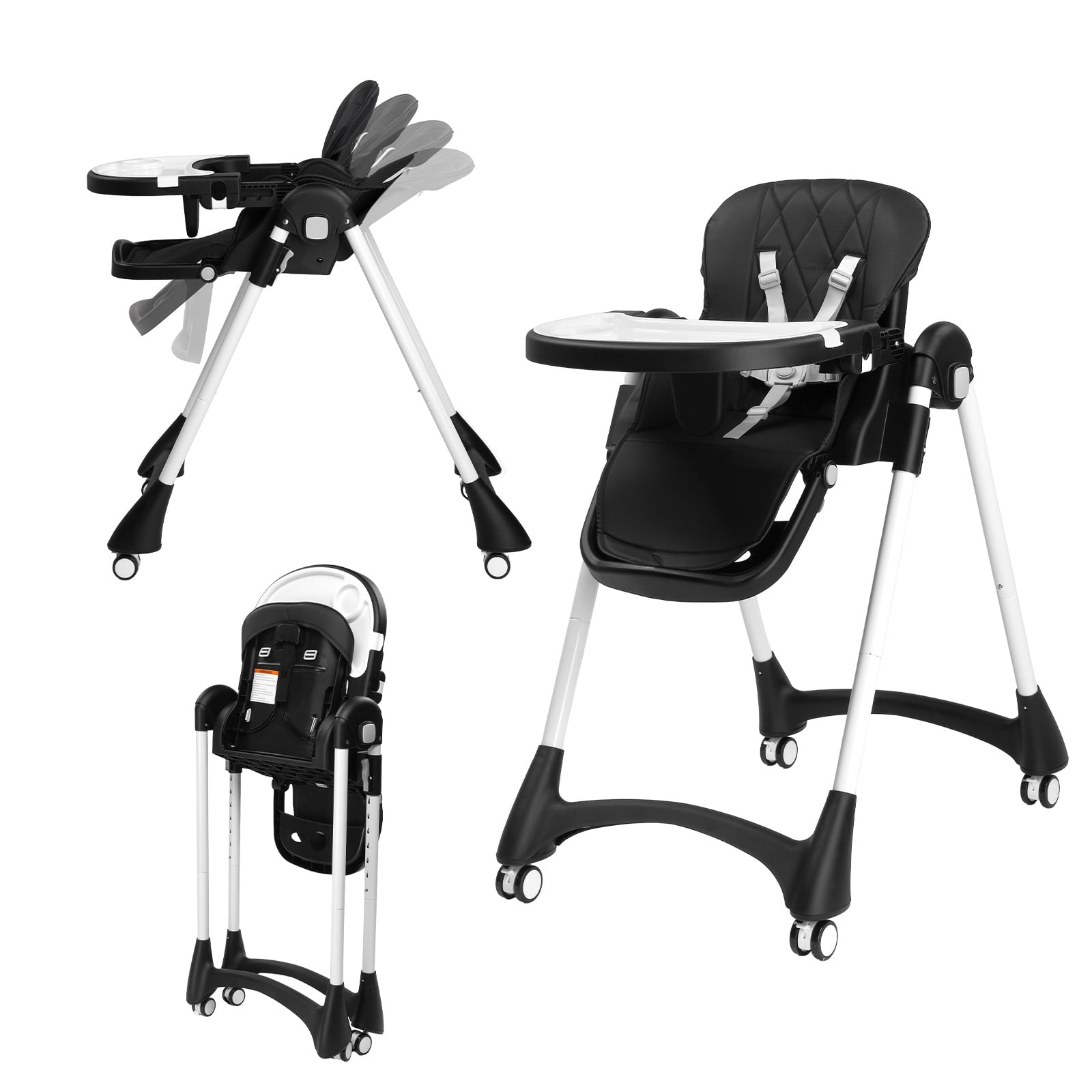 PEXMOR 4 in 1 Portable Baby High Chair, Convertible Foldable Highchair, Adjustable Height & Recline Positions, Black