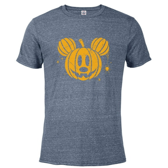 Disney Mickey Mouse Halloween Jack-o’-Lantern Distressed - Short Sleeve Blended T-Shirt for Adults - Customized-Denim Snow Heather