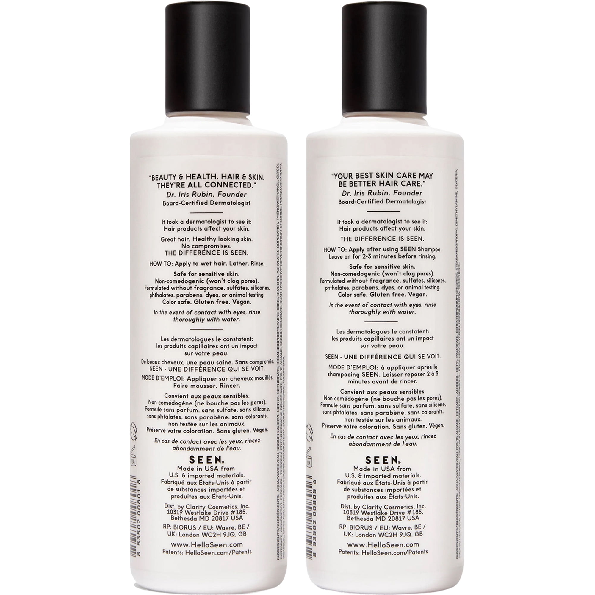 SEEN Shampoo & Conditioner Bundle, Fragrance-Free - Non-Comedogenic Hair Care Set, Dermatologist-Developed, Safe for Sensitive, Eczema & Acne-Prone Skin - 2-8.6 fl oz