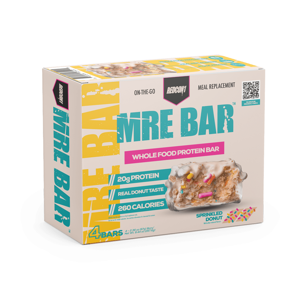 Redcon1 MRE Bar, Sprinkled Donut, 20g Protein, 2.36 Oz, 4 Ct