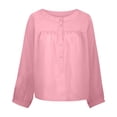 thumbnail image 4 of Pompotops Blouse Décontractée à Manches Longues pour Femmes, Col Rond, Couleur Unie, Boutons Ouverts, 4 of 5