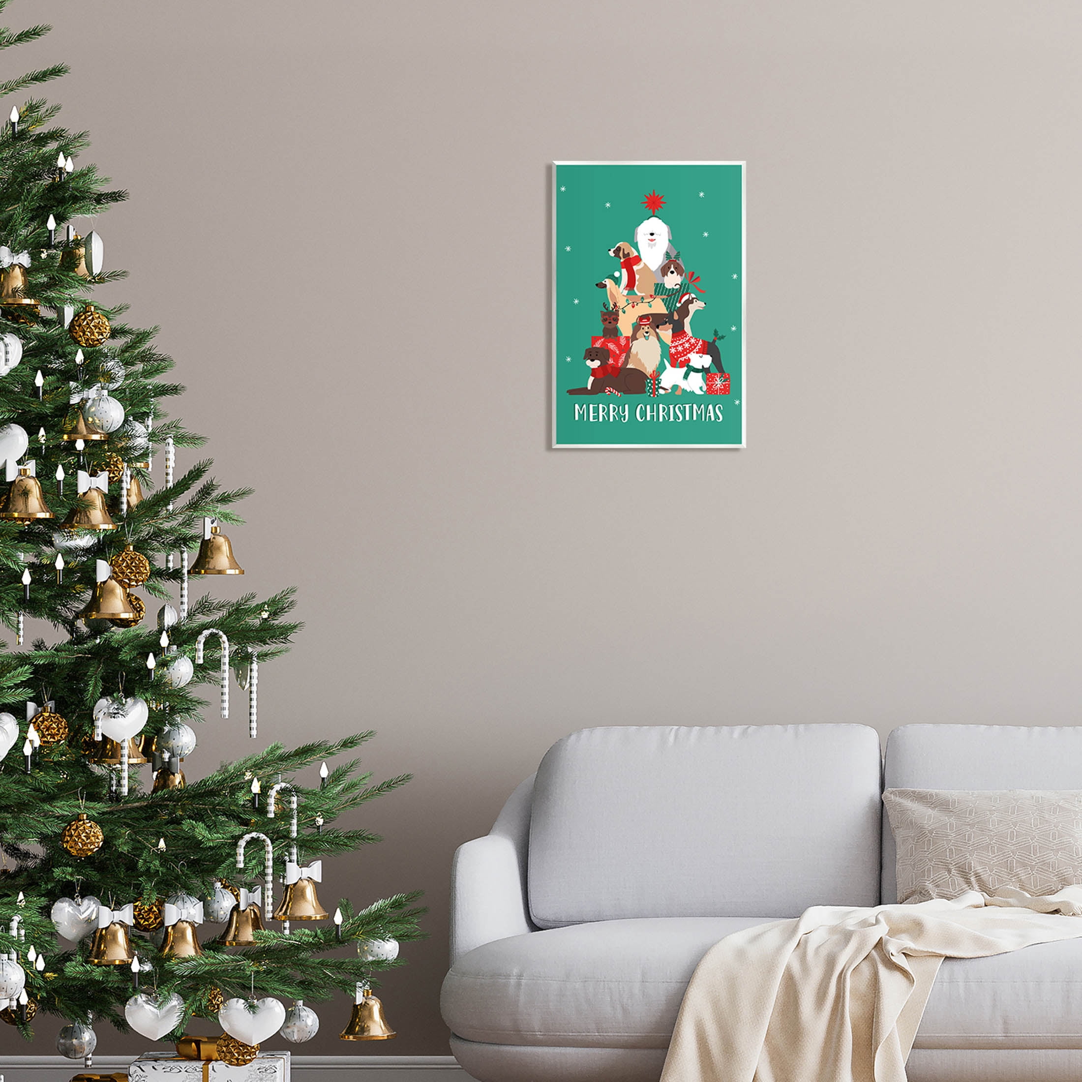 Merry Christmas Happy Dog Gifts Holiday Graphic Art Unframed Art Print Wall Art