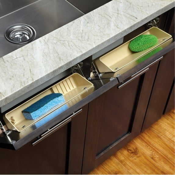 Rev-A-Shelf Almond Tip-Out Tray, 11 Inch, Polymer 2 Tray Set with Hinges