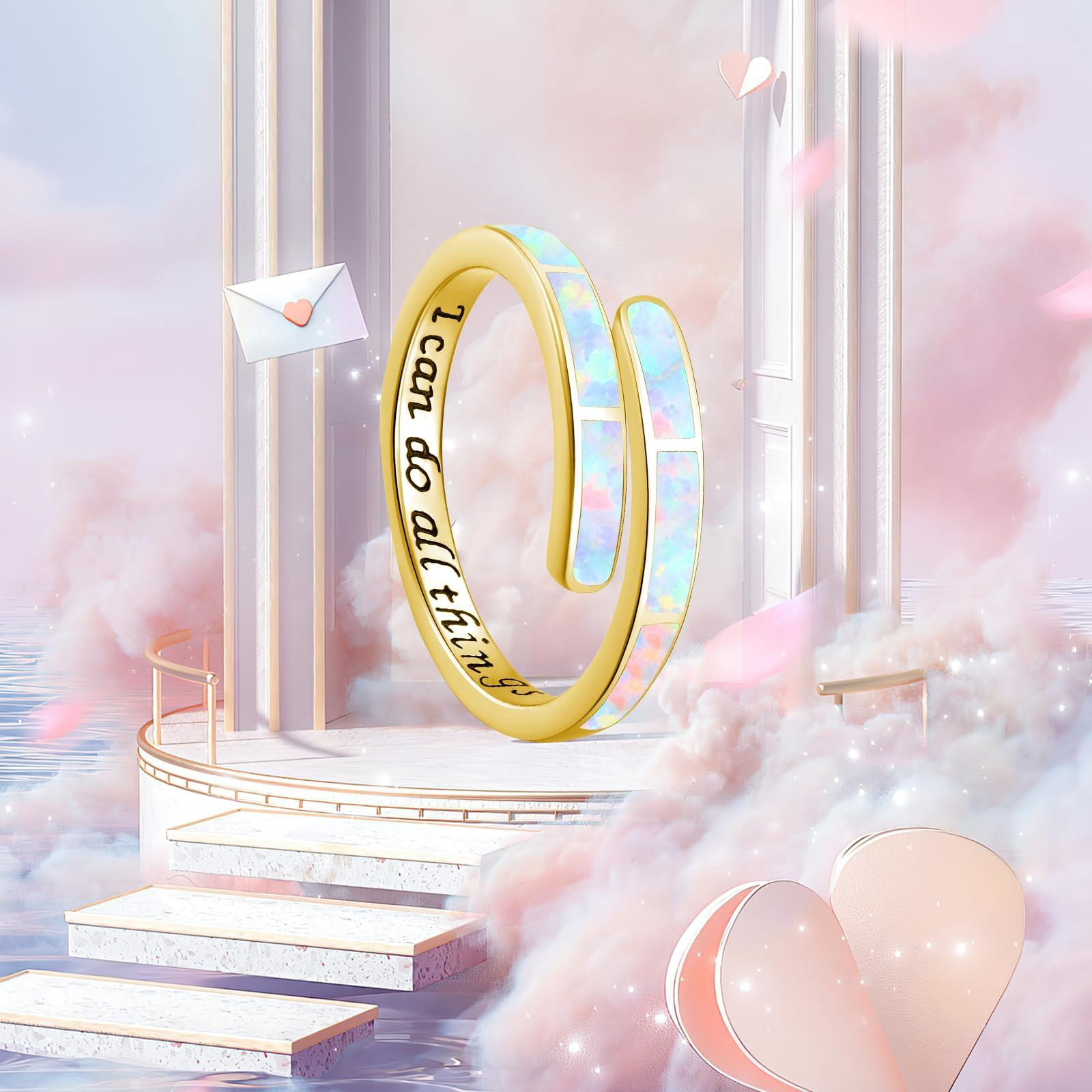 Coachuhhar Opal Ring 925 Sterling Silver Adjustable White Opal Rings Opal Jewelry Gifts for Women Birthday
