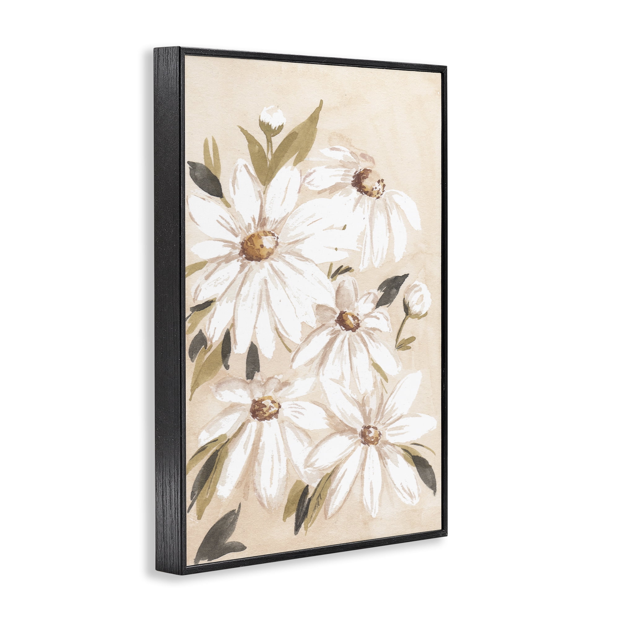 Stupell Industries Soft Muted Daisies Botanical & Floral Painting Black Framed Art Print Wall Art, 16 x 24