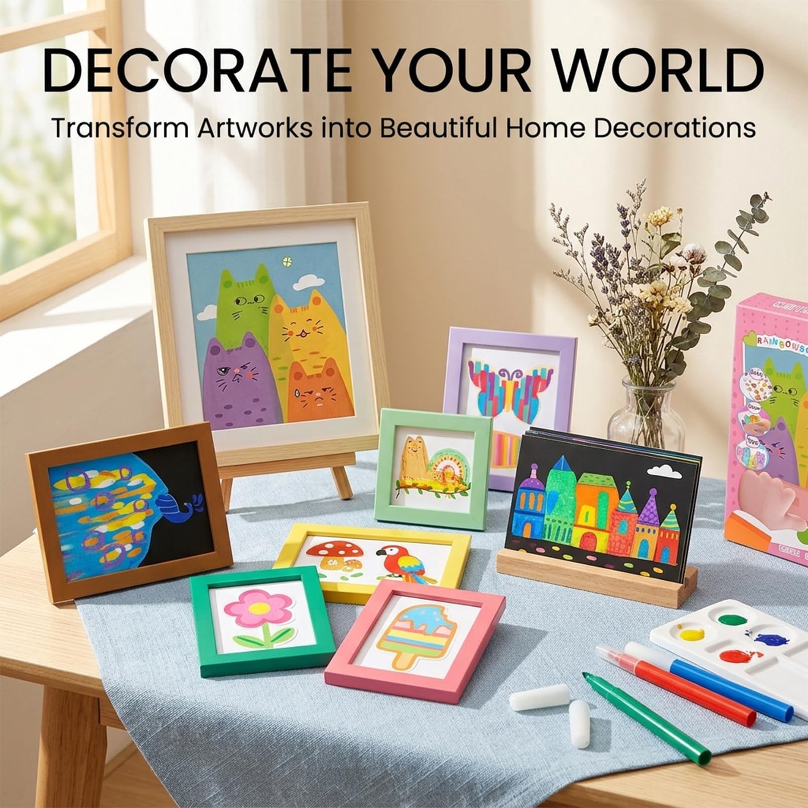 Creative Rainbow Scratch Art Postcard Set for Kids – 35 Pcs Magic Scratch Paper with Postcard Back, Squeegee Art Kit Includes Wooden Stylus & Stickers, Craft Gift for Girls Boys