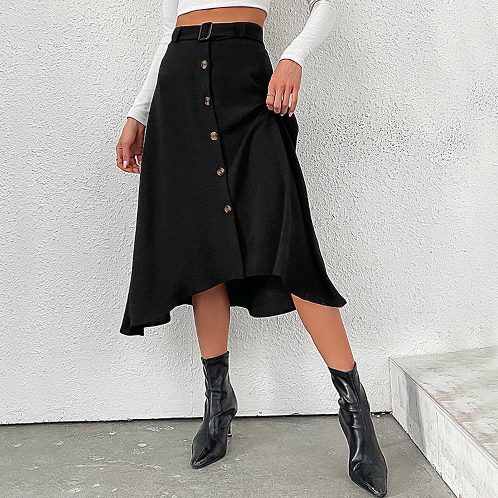 pstuiky Summer Skirts Women s Fashion Mid Length Knitted Skirt Button Irregular Skirt Womens Summer Skirt Sale
