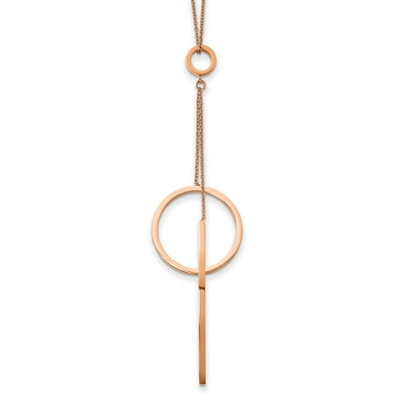 Primal Steel Stainless Steel Polished Rose IP-plated Circle Dangle with 1.75-inch Extention 16.5-inch Necklace