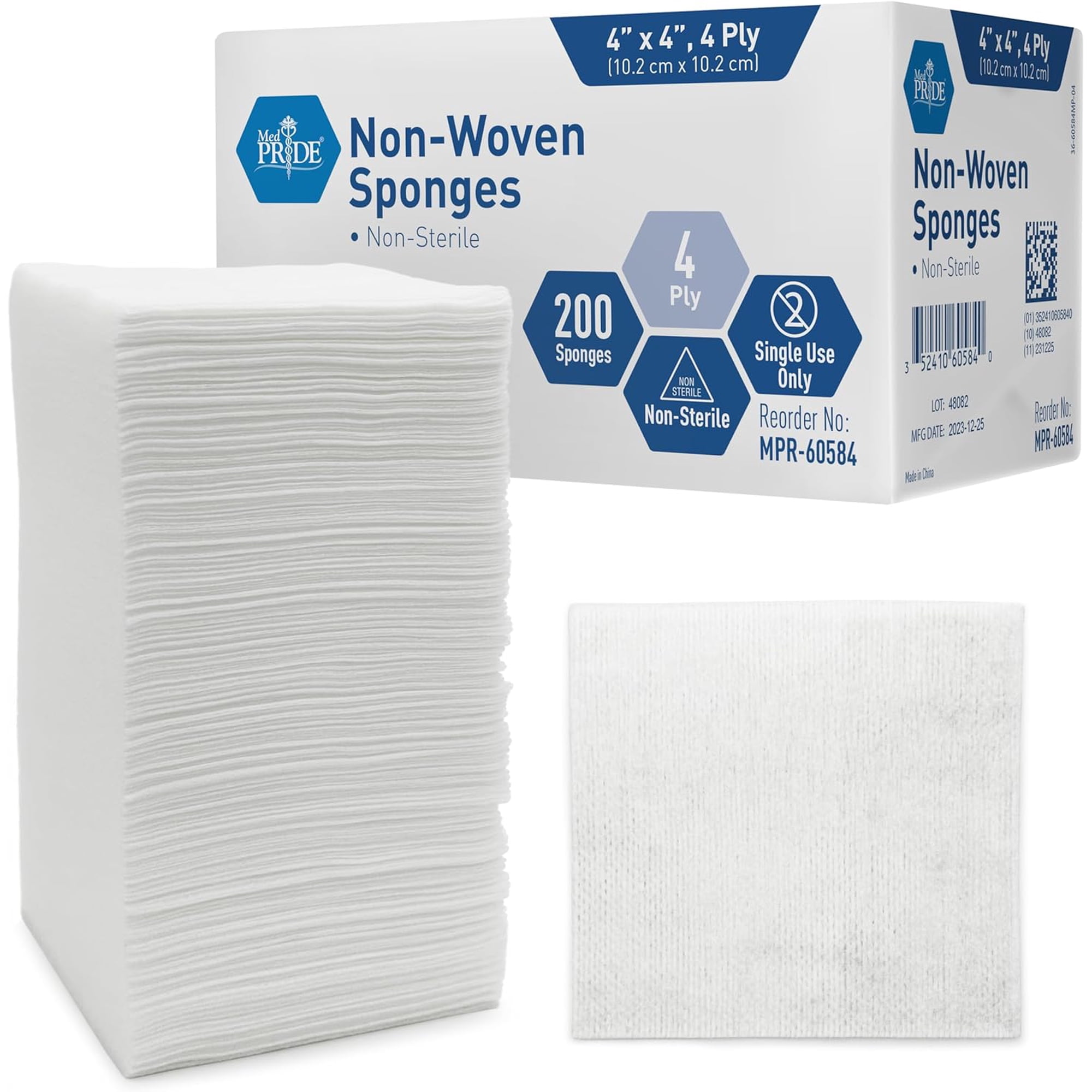 MED PRIDE Gauze Pads 4x4 Inch, 4-Ply Non Sterile - 200-Count Non Stick Gauze Pads for Wound Dressing and Medical Supplies