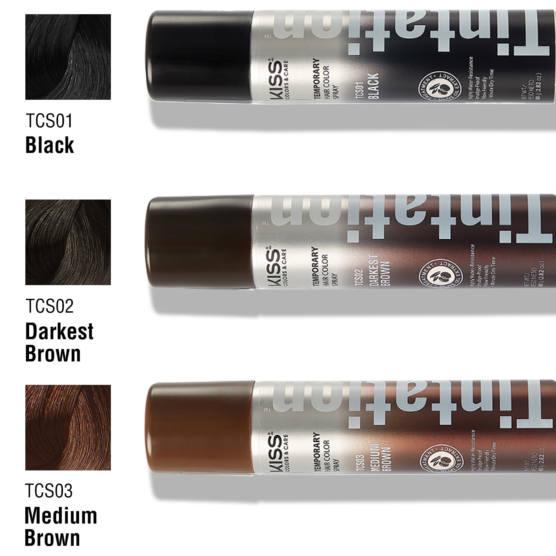 Kiss Colors & Care Tintation Hair Color Spray, Natural Black, 4.25 oz