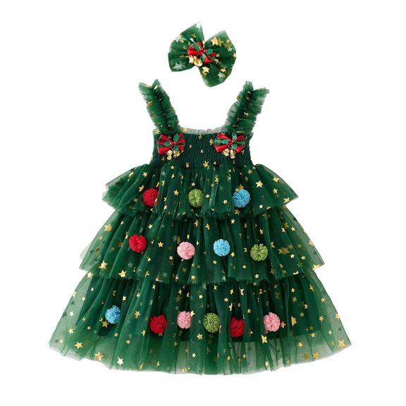 Kiijoy Girls Christmas Party Dresses Sleeveless Tulle Princess Dress, Green, Size 12M-6Y