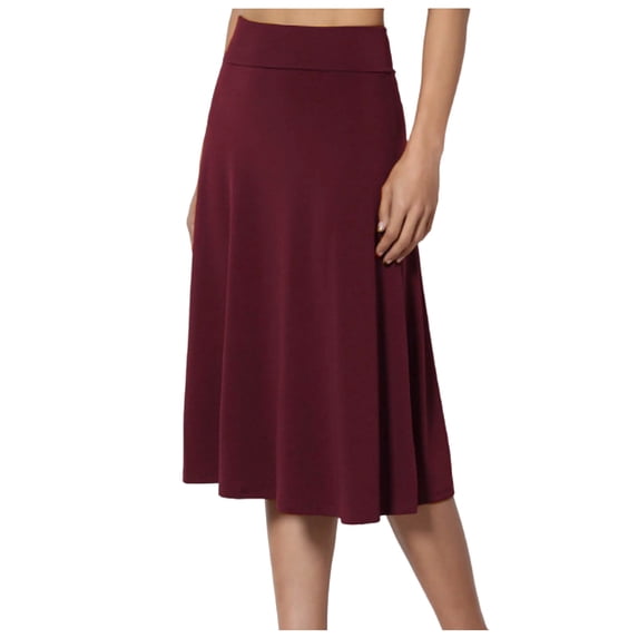 JTieacloth Women's Solid Color Elastic Waist A-Line Skirt Flare Midi Flowy Skirt,Skirt for Women(Red)