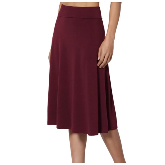 Skirts for Women Skirt Women's Solid Lightweight Flare Midi Skirt with Elastic Waistfront Closure Easy Wear Flowy A-Line for Everyday Comfort and Versatility L