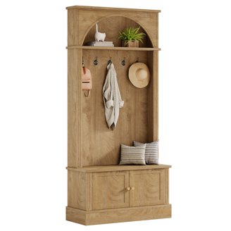 AIEGLE 3-in-1 Hall Tree With Bench - Coat Rack, 6 Shoe Cubes, Entryway Storage, White