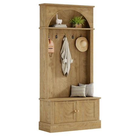 Tribesigns Hall Tree with Bench and Shoe Storage, 4-in-1 Design Entryway Bench with Coat Rack, 70.86" Tall Mudroom Rack with 5 Double Hooks and Adjustable Shelf for Hallway