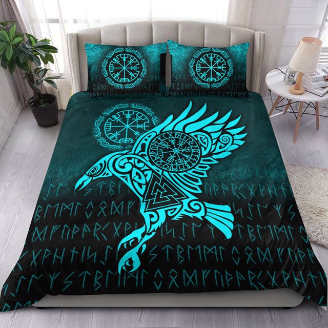 Juego de Cama Vikingo Raven Vegvisir Tattoo Cyan Version Juego de Cama Rlt12