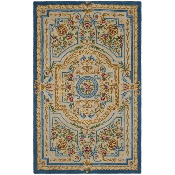 SAFAVIEH Savonnerie Barrfind Bordered Area Rug, Blue/Ivory, 8' x 10'
