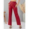 thumbnail image 3 of Gureui Women High Waisted Faux Leather Pants Vintage Straight Wide Leg Leggings Loose Fit Trousers with Pockets 90s Streetwear, 3 of 10