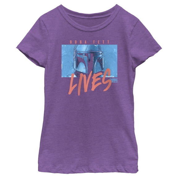 Girl's Star Wars: The Book of Boba Fett Lives Helmet Logo  Graphic Tee Purple Berry X Small