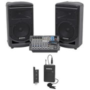 Samson Expedition XP800 800 Watt 8" PA DJ Speakers+Active Mixer+Lavalier Mic