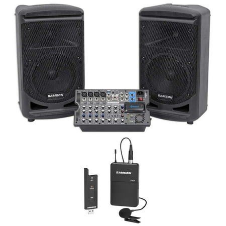 Samson Expedition XP800 800 Watt 8" PA DJ Speakers+Active Mixer+Lavalier Mic