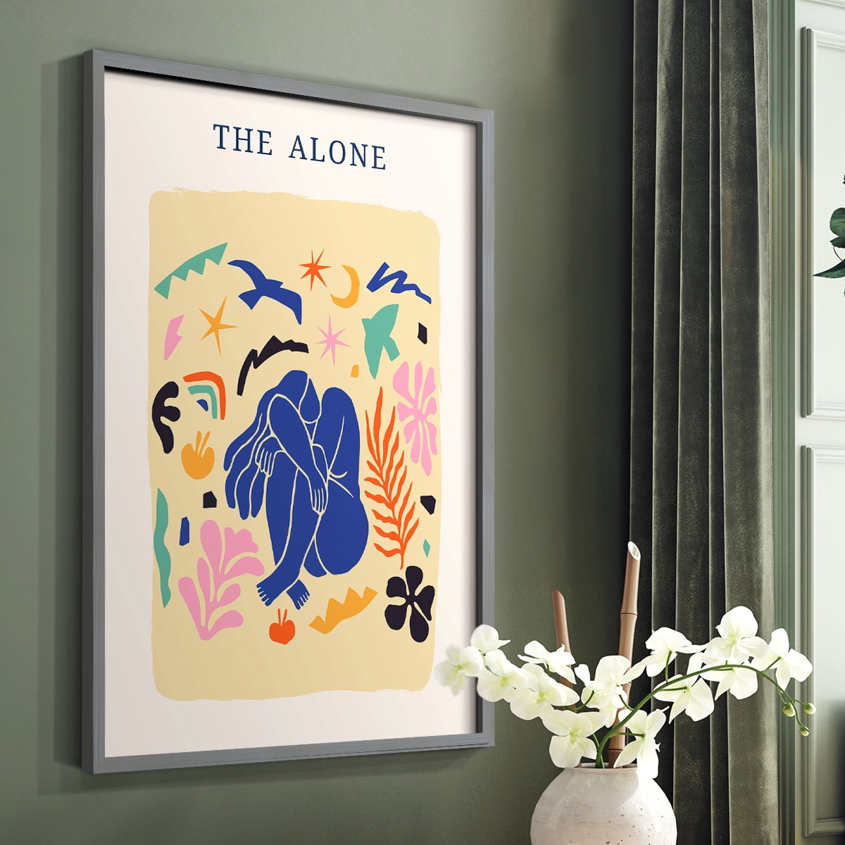 Matisse CDXLIII in Gray Solid Wood Framed Print No Nail Hanging