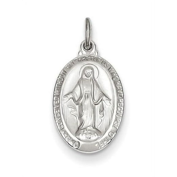 Miraculous Medal Polished Oval Pendant Charm - 2/3 Inch Wide X 3/4 Inch Tall - Sterling Silver