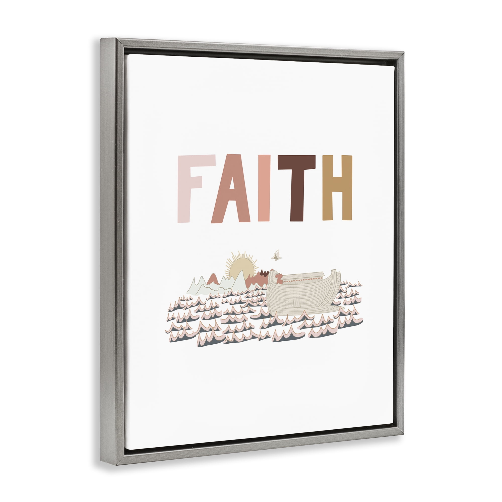 Stupell Industries Noah's Ark Faith Religious Painting Gray Floater Framed Art Print Wall Art, 17 x 21