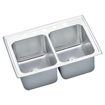 Elkay DLR3322105 Lustertone Classic 33 x 22 x 10-1/8 Equal Double Bowl Drop-In Sink, 5 Holes, 18-Gauge Stainless