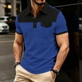 thumbnail image 2 of LEKWK Shirt for Men Short Sleeve Color Block Golf Shirt with Chest Pocket Casual Collared Tennis Top Lightweight Breathable Summer Activewear Blue L, 2 of 5