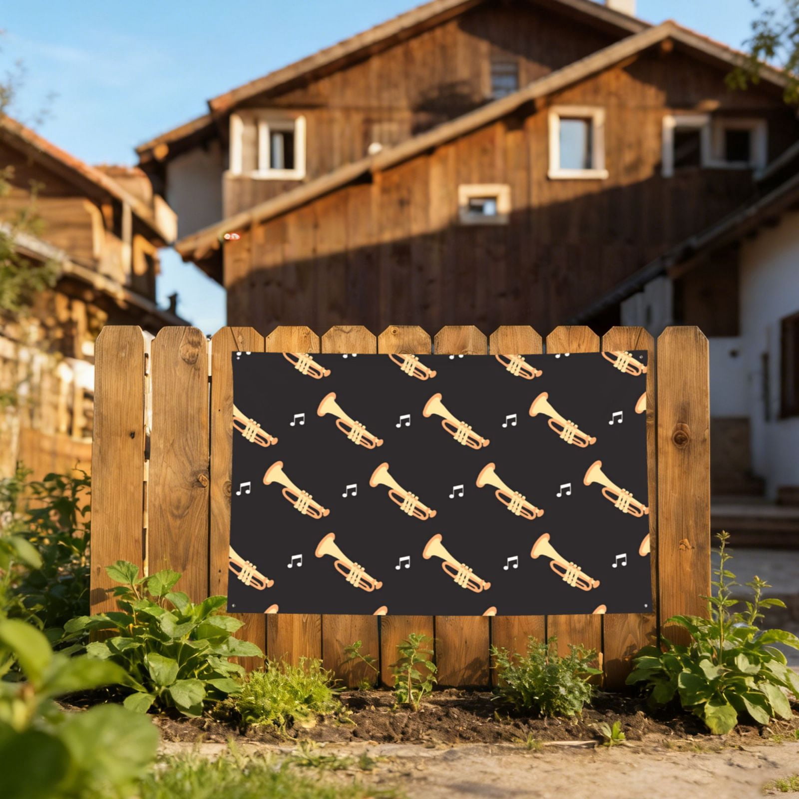 Trumpet Musical Instrument Retro Four Hole Decorated Banner Flag for Garden Yard Home Decoration Indoor Outdoor 4x6 Ft