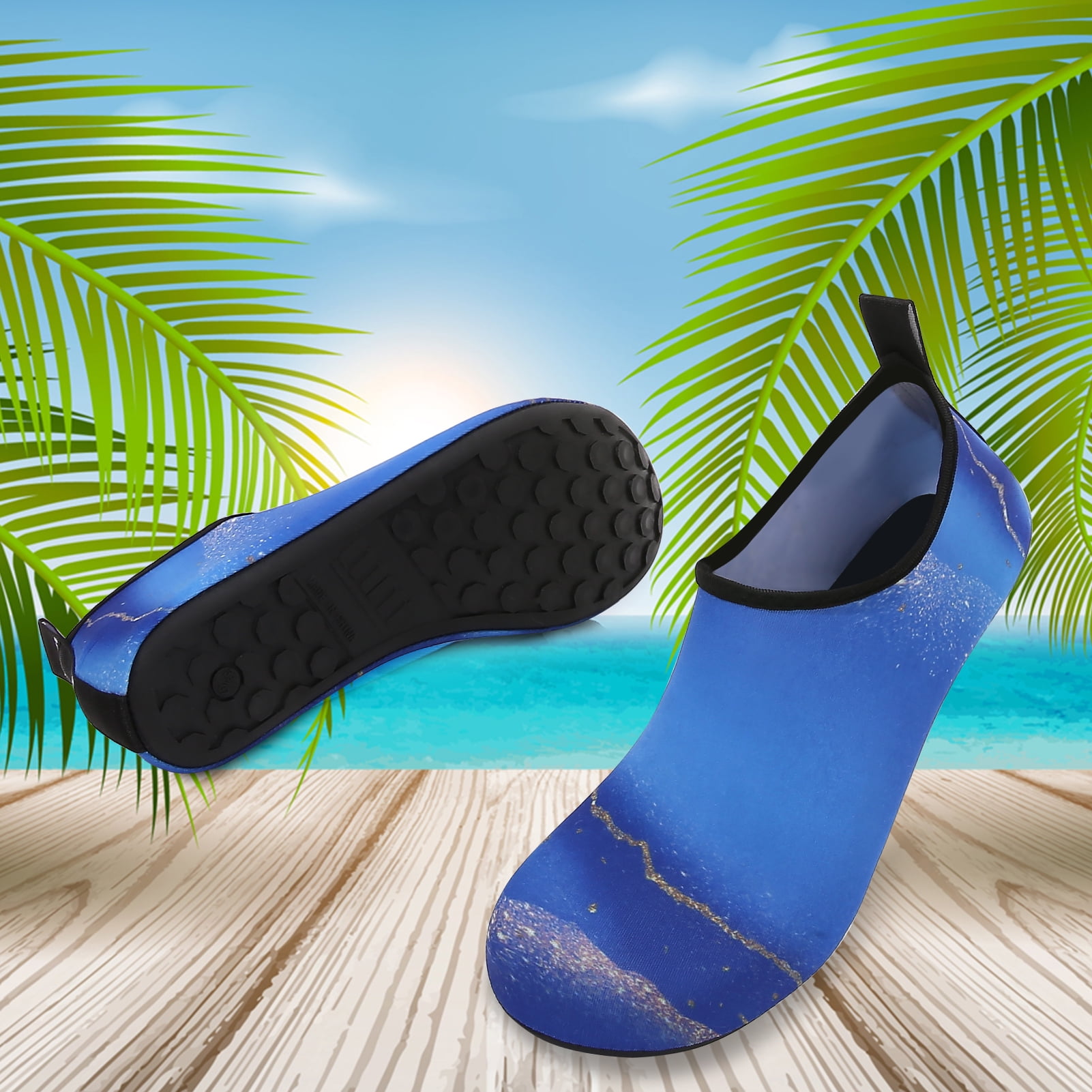 Men and Women a Slip On Barefoot Quick-Dry Beach Aqua Yoga Water Shoes (Glitter/Blue Gold, 4-5 Women)