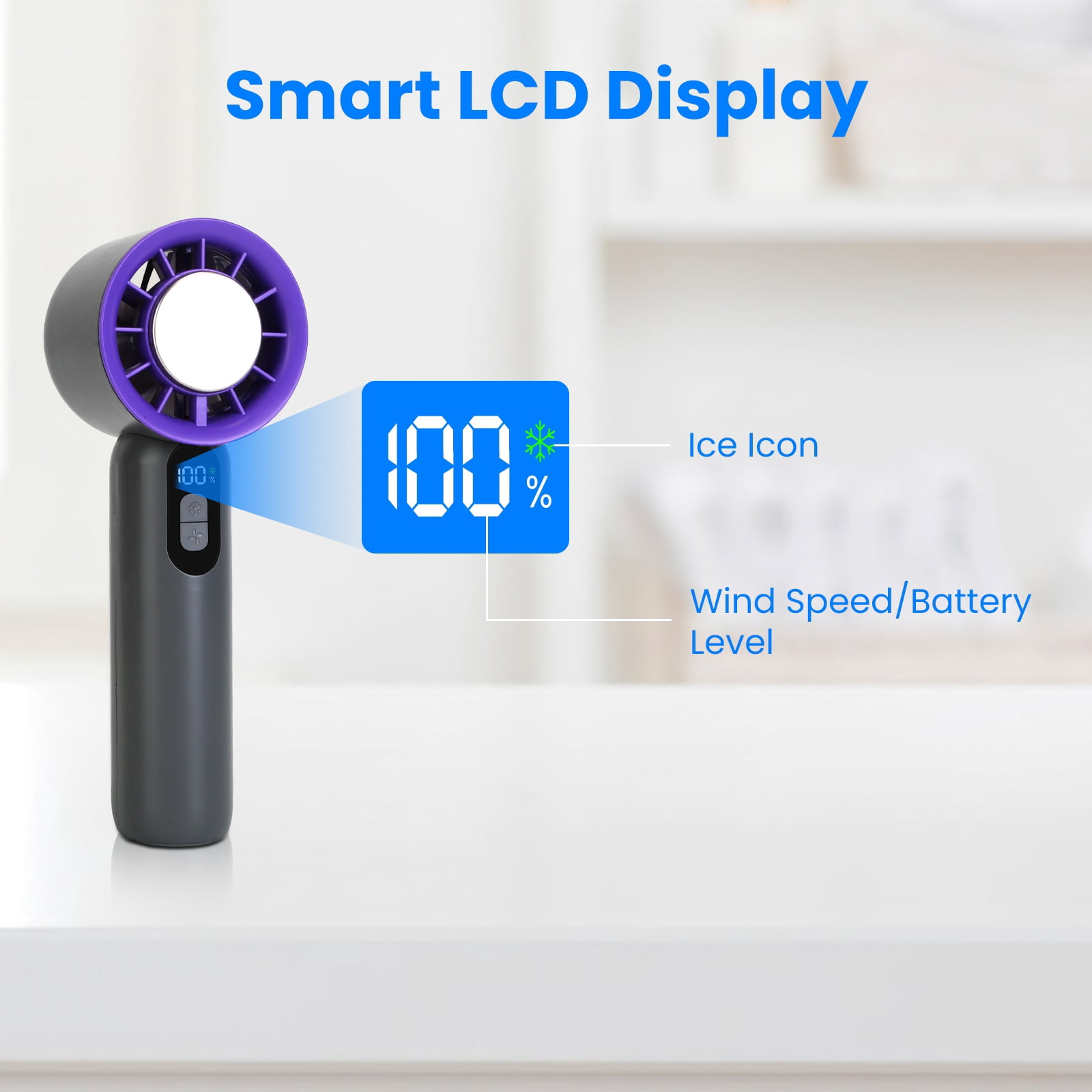 100 Speed Handheld Cooling Fan with Superconducting Ice Pack, 3000mAh Rechargeable Portable Mini Air Cooler with LCD Display for Summer Outdoor Travel