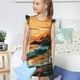 thumbnail image 4 of Fotbe Serene Ocean Sunset Vestido de Dormir para Niñas de 3 a 10 Años, Mangas Cortas, Estilo Princesa, Pijama Camisón con Mangas Voladas-Small, 4 of 6