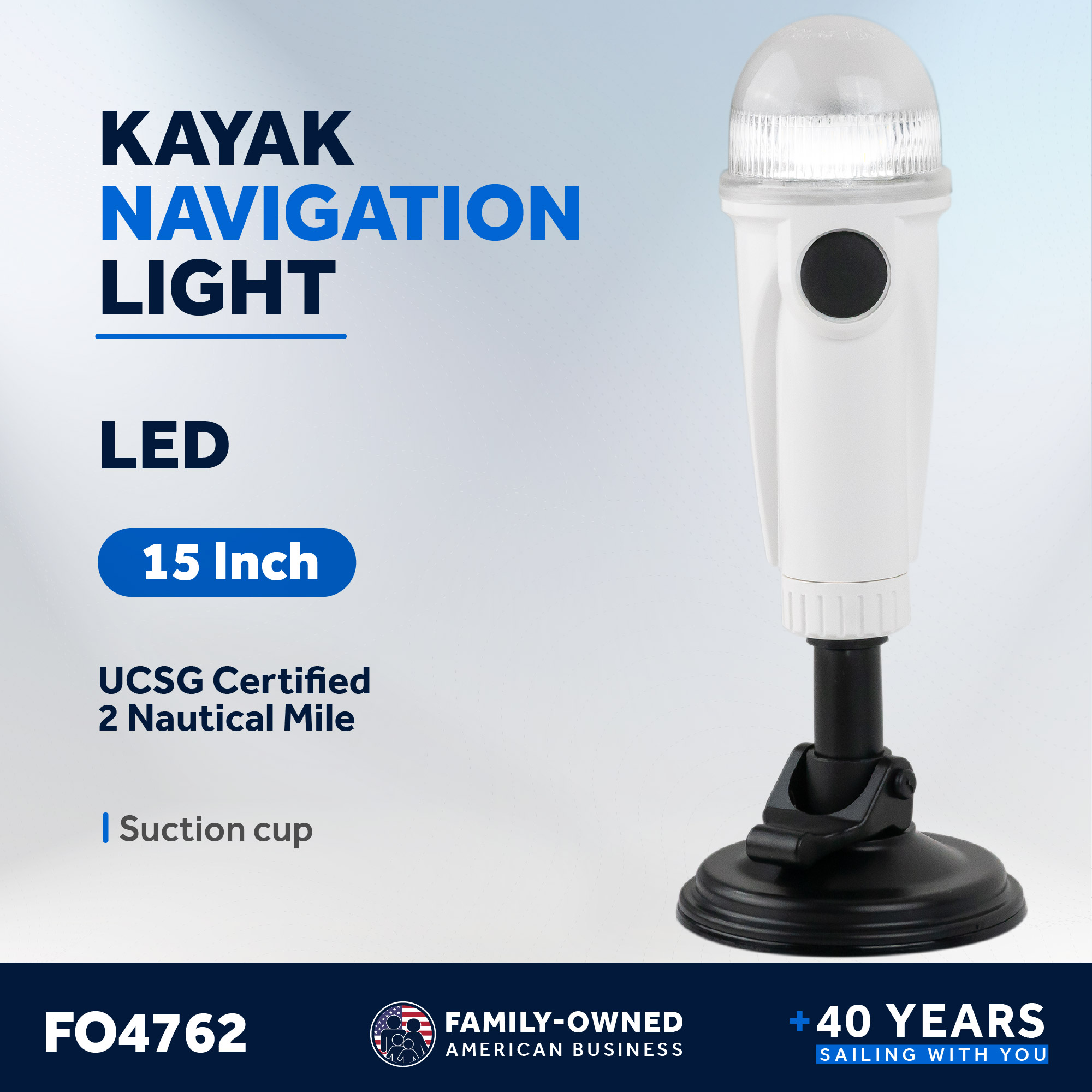 Five Oceans Kayak Lights - Stern Lights for Boats, Anchor Light, 15-inch, Battery-Powered LED Kayak Lights for Night Kayaking with Suction Cup for Small Boat, Canoe, Dinghy, Paddle Board - FO4762