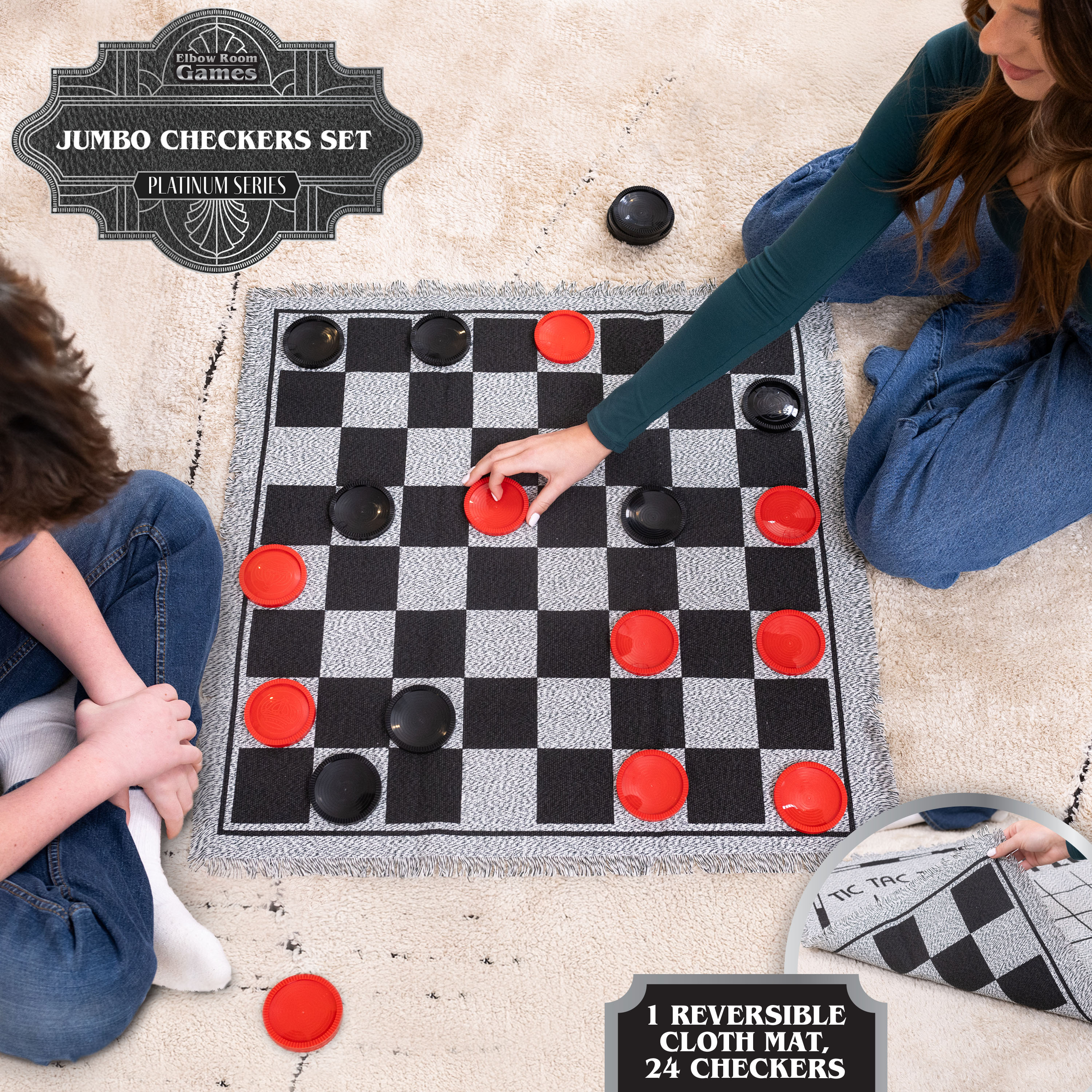 Elbow Room Jumbo Checkers Set with Double-Sided Mat photo 3