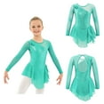 thumbnail image 4 of iiniim Kids Girls Sequins Figure Ice Skating Dress Hollow Back Mesh Leotard Wrap Skirt Ballet Dancewear A Mint Green 6, 4 of 7