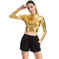 thumbnail image 2 of Arlun,Womens Cropped Shiny Metallic Tight Tshirts Trendy Turtleneck Long Sleeve Slim Fit T Shirts Fall Fashion Lightweight Comfortable Tops for Night out Wear Gold S, 2 of 4