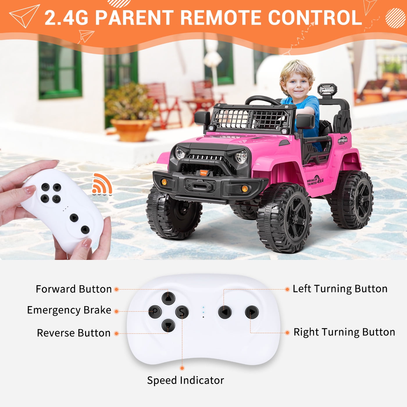 FUNTOK Kids 12V Electric Ride on Toy Car with Remote Control, Spring Suspension, DIY Stickers and Music Player