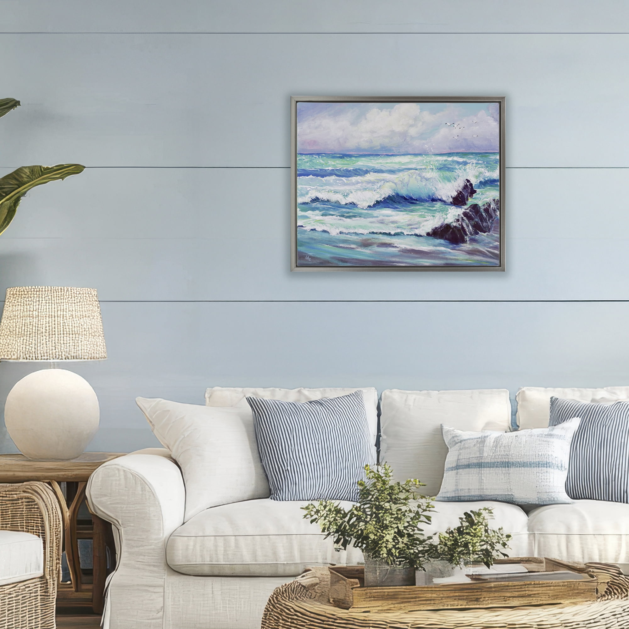 Stupell Industries Down By The Sea Gray Framed Floater Canvas Wall Art, design by Lee Ann Zirbes