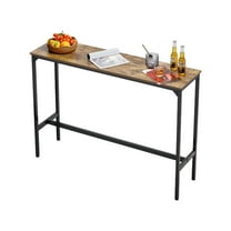 VEVOR Bar Table, Sturdy Metal Frame High Top Pub Table, Narrow Long Kitchen Dining, Cocktail Counter Bar Height Desk, Easy to Assemble, 55x15x39 in, for Living Room Party, Rustic Brown and Black