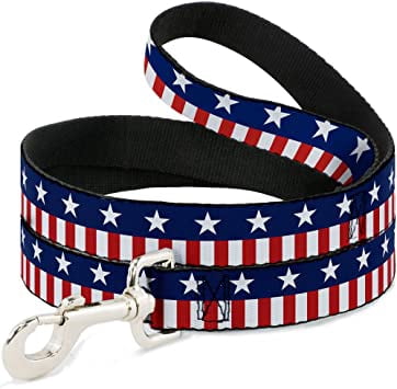 Buckle-Down Pet Leash, Dog Leash, Americana Stars Stripes Blue White Red White, 6 Feet Long 1.0 Inch Wide