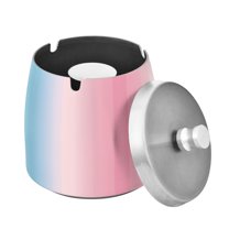 Yayeee Ashtray with Lid for Cigarette Smokeless Stainless Steel Home Ash Holder, Light Pink Gradient