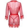 thumbnail image 5 of Lindreshi Bath Robes Female Women V-neck Lace Sexy Lingerie Underwear Bathrobe Mesh Robe with Thong + Belt, 5 of 8