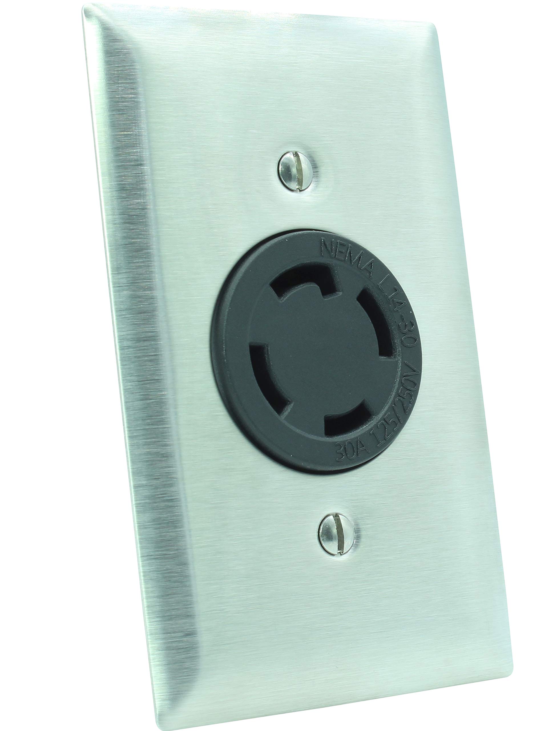 Journeyman-Pro 2710, NEMA L14-30R, 30A 125/250 Volt, Flush Mounting Locking Receptacle Socket/Outlet, Black Industrial Grade, Grounding Welding/Generator Rated 7500 Watts (1, 2710 w/SS Faceplate)