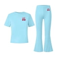 thumbnail image 6 of Girls Clothing Set Teen 2 Piece Outfits Round Neck Oversize Short Sleeve Tops Flare Pants Sets School Loose Light Blue 11-12 Years, 6 of 6