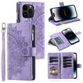 thumbnail image 1 of Jiahe Cover for iPhone 12 Pro Max, Wallet Case with Card Holder and Crossbody Lanyard, Flip Leather Flower Pattern Magnetic Closure Zipper Pocket Case Kickstand Shockproof Cover, purple, 1 of 6